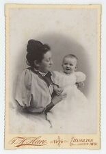 Antique Circa 1890s Cabinet Card Adorable Mother & Smiling Baby Hamilton, MO picture