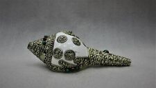 Antique Tibetan Asta Mangal Inlay Left conch Shell Trumpet Instrument  Nepal picture