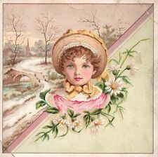1880s-90s Young Girl Wearing Hat Flowers Colorful Trade Card Embossed picture