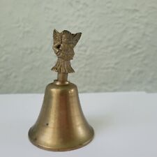 Vintage Brass Hand Dinner Bell with Winged Cherub Angel Holding 2.5