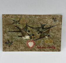 VINTAGE EMBOSSED VALENTINE'S POSTCARD BIRDS CARRYING FLOWER Posted 1909 picture
