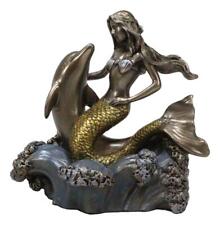 Ebros Mermaid Embracing Dolphin By Ocean Waves Statue 4.5