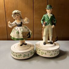 Schmid St Patrick's Day Irish Girl / Boy Porcelain Musical Figure Shamrock Japan picture