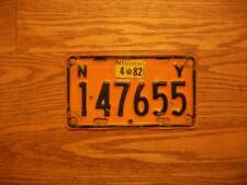 SINGLE NEW YORK LICENSE PLATE - 1982 - 147655 - MOTORCYCLE picture
