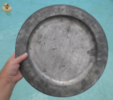 1700-1800 Colonial Antique Pewter Charger Plate ~ Huge Heavy Rare Trencher Tray picture