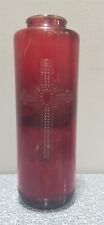 Vtg 1950s CATHOLIC Church Sanctuary Glass CANDLE Vase EMBOSSED CROSS Red w/Wax picture
