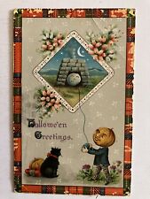 Vintage Gottschalk Anthropomorphic Pumpkin Man,JOL, Cat,Moon Halloween Postcard picture