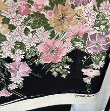 Vintage Loomskill Material Fabric 1970s Floral Bold Watercolor Pink Black Retro picture