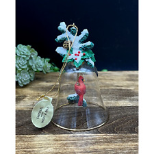 Vintage Danbury Mint Glass Bell Songbird Ornament Cardinal w/ Holly & Pine picture