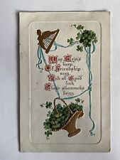 St Patrick's Day~1914~Erin's harp of friendship sing~gold basket~green shamrocks picture