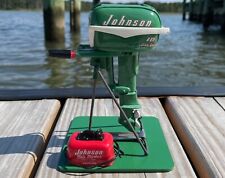 MINIATURE OUTBOARD MOTOR, GREEN '55 JOHNSON 10 HP, W/GAS TANK AND DISPLAY STAND picture