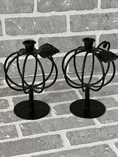 Pair Metal Pumpkin Taper Candle Stick Holders Preowned picture