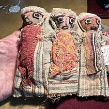 3 Antique Peru Larger  Dolls in 500+ year old Ancient CHANCAY Textile 900-1400AD picture