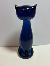 Vintage Mid Century MCM 50s Cobalt Blue Glass Cat Kitten Figurine Siamese 5.5” picture
