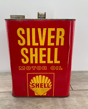 Vintage Silver Shell Motor Oil Can 2 Gallon Retro Advertising Farm Fresh SAE 10 picture