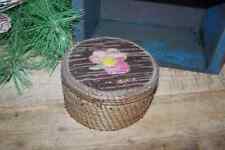 Vintage Antique Leather Beaded Trinket Sewing Box Basket with Flower Pattern picture