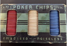 Vintage Poker Chips V-B Products Noiseless Embossed Original Box 72 ct 1 1/2 in picture