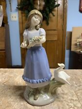 Beautiful Nadal Figurine Porcelain Girl With Flowers & Duck picture