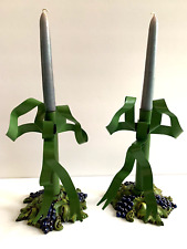 Pair Petites Choses Purple Grape Metal Art Ribbon Candlestick Holders picture