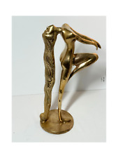 VINTAGE MODERNIST SOLID BRASS NUDE WOMAN DANCER FIGURINE SCULPTURE 14 inchs TALL picture