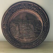 Vintage 1960s Hungary Budapest Wall Hanging Metal Copper Plaque Plate 11.5