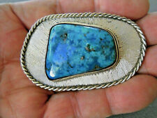 Southwestern Style Blue-Teal Turquoise Etched Sterling Silver Belt Buckle 63 gr picture