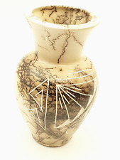 Vintage Etched Navajo Horse Hair Pottery Vase Signed Vail Aprox 4½