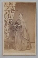 1860's Civil War Era Woman in Dress Ornate Chair Philadelphia PA CDV Photo A574 picture