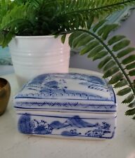 Vintage Jingdezhen Blue and White Hand Painted Porcelain Trinket/ Keepsake Box picture