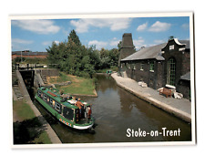 Vintage Chrome Postcard Stoke-on-Trent Canal Boat Staffordshire England picture
