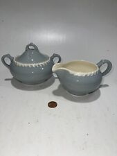 Antique Harker Ware Pottery Cream And Sugar W/Lid Grey Signed picture