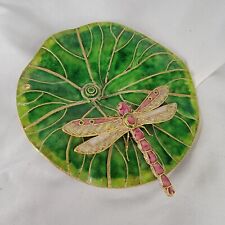 Cloisonne Dragonfly On A Lily Gold Enameled Green Pink 5