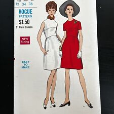 Vintage 1960s Vogue 7509 Mod Semi Fitted A-Line Dress Sewing Pattern 12 XS CUT picture