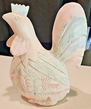 Vintage Folk Art Solid Hand Carved Stylized Wooden Rooster Pastel Colors picture