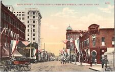 Postcard Main St Little Rock AR Horse Carriage Flags Trolley Tracks 1907 *3 picture