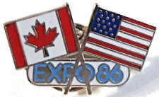 Expo 1986 Vancouver Canada Crossed Flags (Canada/USA) Lapel Pin (081623) picture