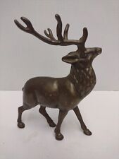 Vintage Solid Brass Elk Deer Stag Statue 1960s Tall Decorative MCM 8 Pointer picture