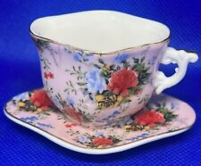Vintage Miniature Teacup & Saucer Wide Narrow Floral Design Christmas Ornament picture