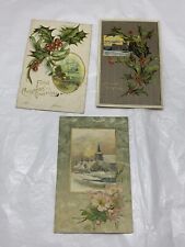 antique early 1900s Christmas postcards Embossed 3 Cards #4 picture