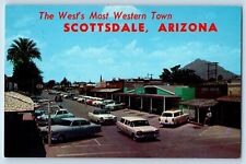 Scottsdale Arizona Postcard Looking West Main Street Classic Cars 1960 Unposted picture