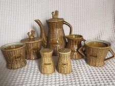Vintage Basket Weave Japan Tea Pot Creamer Sugar Jelly Salt Pepper Shaker Set picture