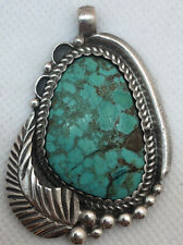 VTG native anerican sterling silver turquoise leaf pendant  stamped DIB picture