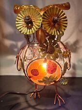 VTG  Metal ART DECO Glass SUN SCULPTURE SUNFLOWER OWL NIGHT LIGHT TABLE LAMP picture