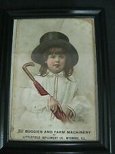 Vintage Victorian Buggies Farm Machinery Trade Card Advertising Girl Hat framed  picture