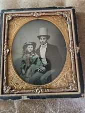 Stunning c.1860 -70 Ambrotype /Daguerreotype Photograph of Man Top Hat and girl picture