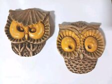 Vintage Set Owl Wall Hangings Decor Foam Resin - 70s 80s - Lightweight Wood Look picture