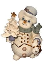 Grandeur Noel Porcelain Snowman Father/ManWith Wreath/Tree Christmas 2001 picture