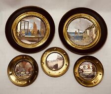 5 Vintage Solid Brass Wall Plates Made in England w/Gold foil Victorian Art picture