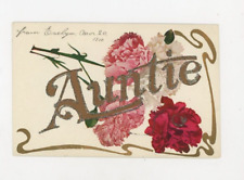 Vintage Postcard Greetings  AUNTIE IN GLITTER      CARNATIONS   UNPOSTED picture