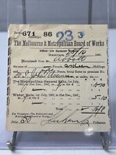 VINTAGE RECEIPT MELBOURNE METROPOLITAN BOARD OF WORKS MMBW 1907 ABBOTT TOOL picture